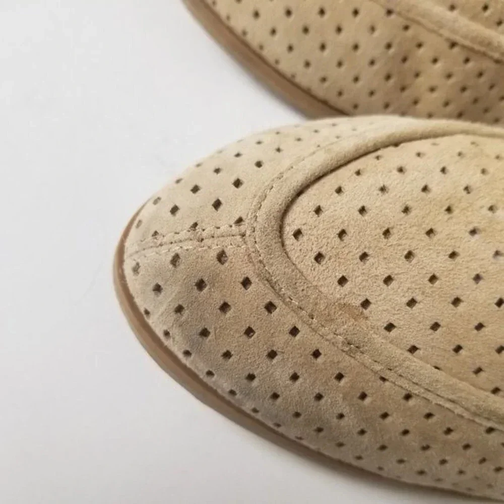 Susina Women's Beige Kellan Soft Suede Perforated Almond Toe Loafers‎